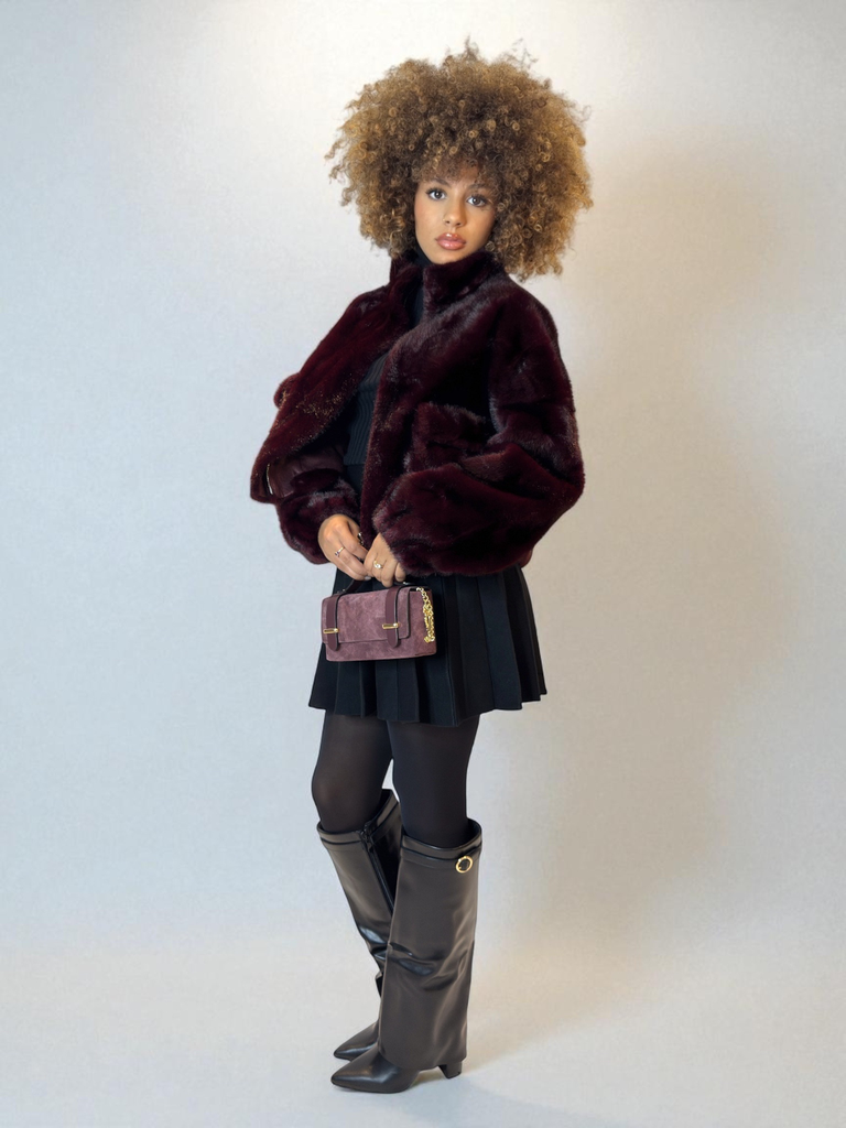 Fourrure Courte Avec Poches Bordeau