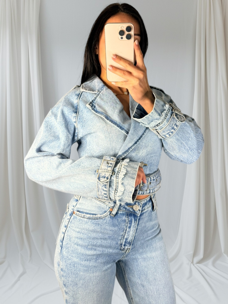Veste En Jean Ceinture Bleue (XS)