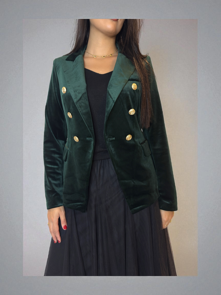 Blazer Ajusté en Velours Boutons Dorés