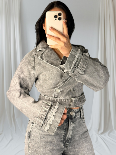 Veste En Jean Ceinture Grise